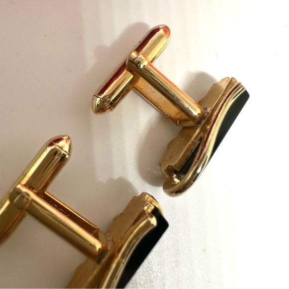 VINTAGE⚜️CUFF LINKS Black Glass - Art Deco Style - Picture 5 of 6